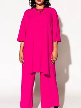 Dressed in Lala - Hot Pink Ribbed Knit Playsuit Pants Only